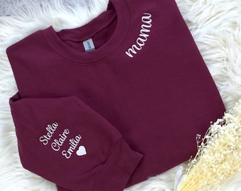 Individually embroidered mom sweatshirt with children's names, personalized mom sweatshirt, minimalist momma sweater, Mother's Day gift