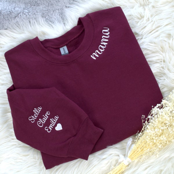 Individuel besticktes Mama Sweatshirt mit Kindernamen, personalisiertes Mom Sweatshirt, Minimalist Momma Sweater, Muttertagsgeschenk