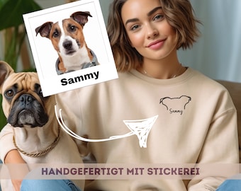 Damen Pullover Hundeohren - Personalisiertes Hunde Portrait - Besticktes Sweatshirt für Hundeliebhaber - Geschenk für Hundebesitzer"