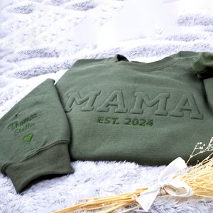 Vintage Embroidered Sweatshirt - unique embossed embroidery - with children's names on the sleeve