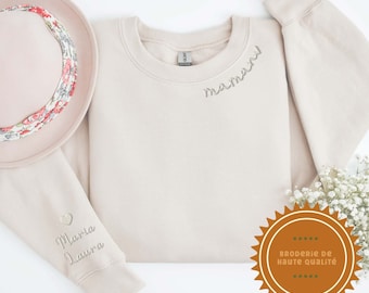 Mama Sweatshirt mit Stickerei personalisiert mit Kindernamen, Geschenk Babyparty Pullover Muttertag  T-Shirt Jahrestag