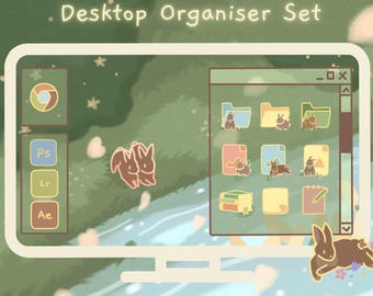 Cottagecore Bunny Desktop Organizer: Wallpaper, Icons, Cursors (Digital Download