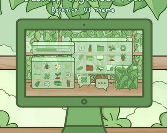 Thème organisateur de bureau pour ordinateur avec interface utilisateur botanique esthétique | Fond d'écran | Jeu d'icônes de bureau personnalisé pour Windows et Mac