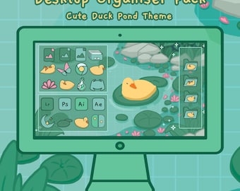 Joli thème d'organisateur de bureau Duck Pond | Fond d'écran | Jeu d'icônes de bureau personnalisé pour Windows et Mac | Papiers peints animés