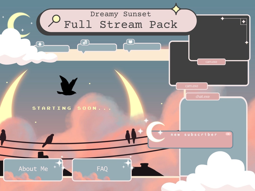 Dreamy Sunset Stream Pack | Animated Overlays, Transitions, Alerts ...