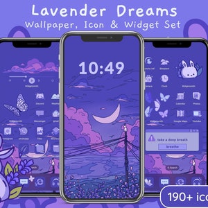 Lavender Dreams Icon Set | Aesthetic Lo-Fi Anime Inspired iOS App Icons, Cute Kawaii Wallpapers and Widgets for iPhone & Android