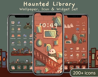 Haunted Library | Spooky Halloween Inspired iOS App Icons, Cute Kawaii Autumn Wallpapers and Widgets for iPhone & Android