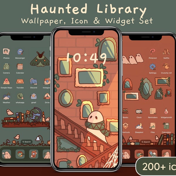 Haunted Library | Spooky Halloween Inspired iOS App Icons, Cute Kawaii Autumn Wallpapers and Widgets for iPhone & Android