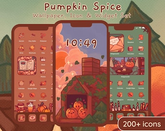Pumpkin Spice App Icons: Cozy Phone Theme, Wallpapers & Widgets (Digital Download)