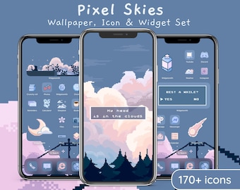 Lo-fi Pixel Skies Icon Set: Anime iOS App Icons & Widgets (Digital Download)
