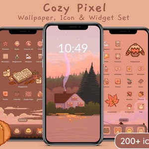 Cozy Fall / Autumn Pixel Icon Set | Aesthetic Anime Inspired iOS App Icons, Cute Cottagecore Wallpapers and Widgets for iPhone & Android