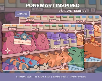 Retro Pokemart Inspired Stream Scenes | Seamless Loop Animation | Cute Aesthetic | Starting | Be Right Back | Ending | Offline