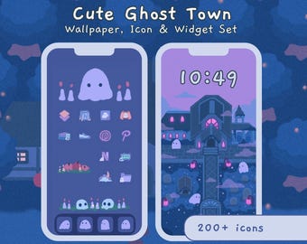 Ícones fofos de aplicativo de cidade fantasma | Tema de Halloween para celular (Download digital)