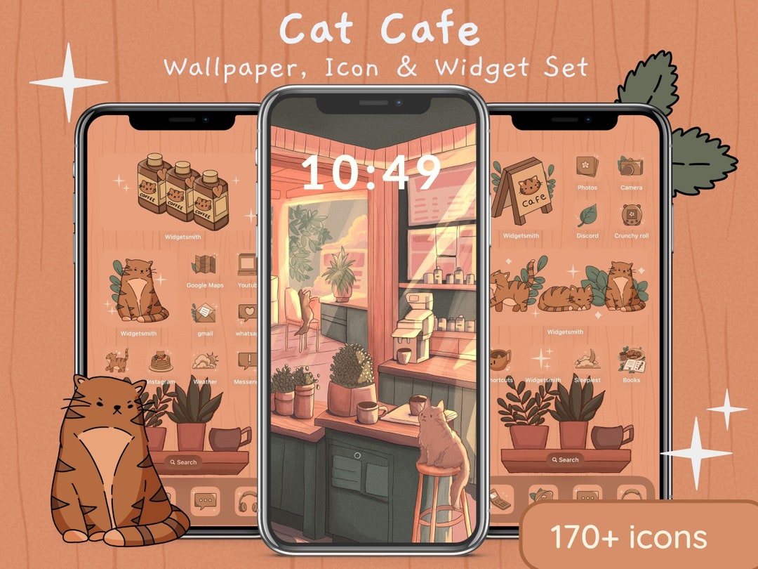 Cute Cat Cafe Icon Set Aesthetic Ios App Icons Wallpapers 