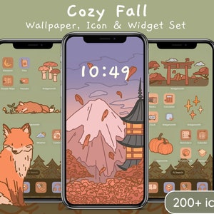 Cozy Fall in the Mountains | Aesthetic Anime Inspired iOS App Icons, Cute Kawaii Autumn Wallpapers and Widgets for iPhone & Android