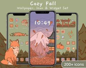 Cozy Fall Anime App Icons: Kawaii Autumn Theme (Digital Download)