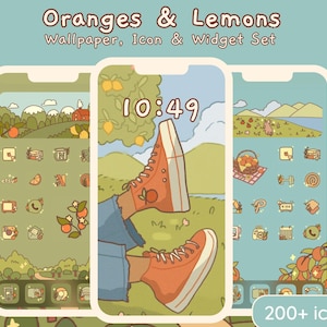 Oranges and Lemons App Icons iOS & Android | Aesthetic Phone Theme Pack | Cottagecore Widgets and Wallpapers | Summer Icon Set