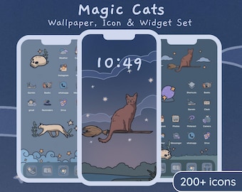 Magic Cats Phone Theme: Kawaii App Icons, Wallpapers & Widgets (Digital Download)