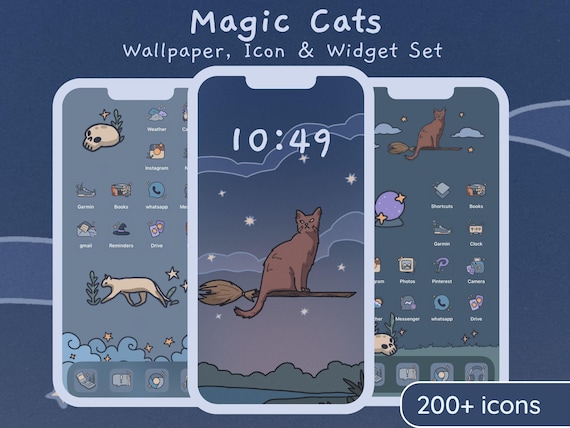 Magic Cats Phone Theme: Kawaii App Icons, Wallpapers & Widgets (Digital Download)