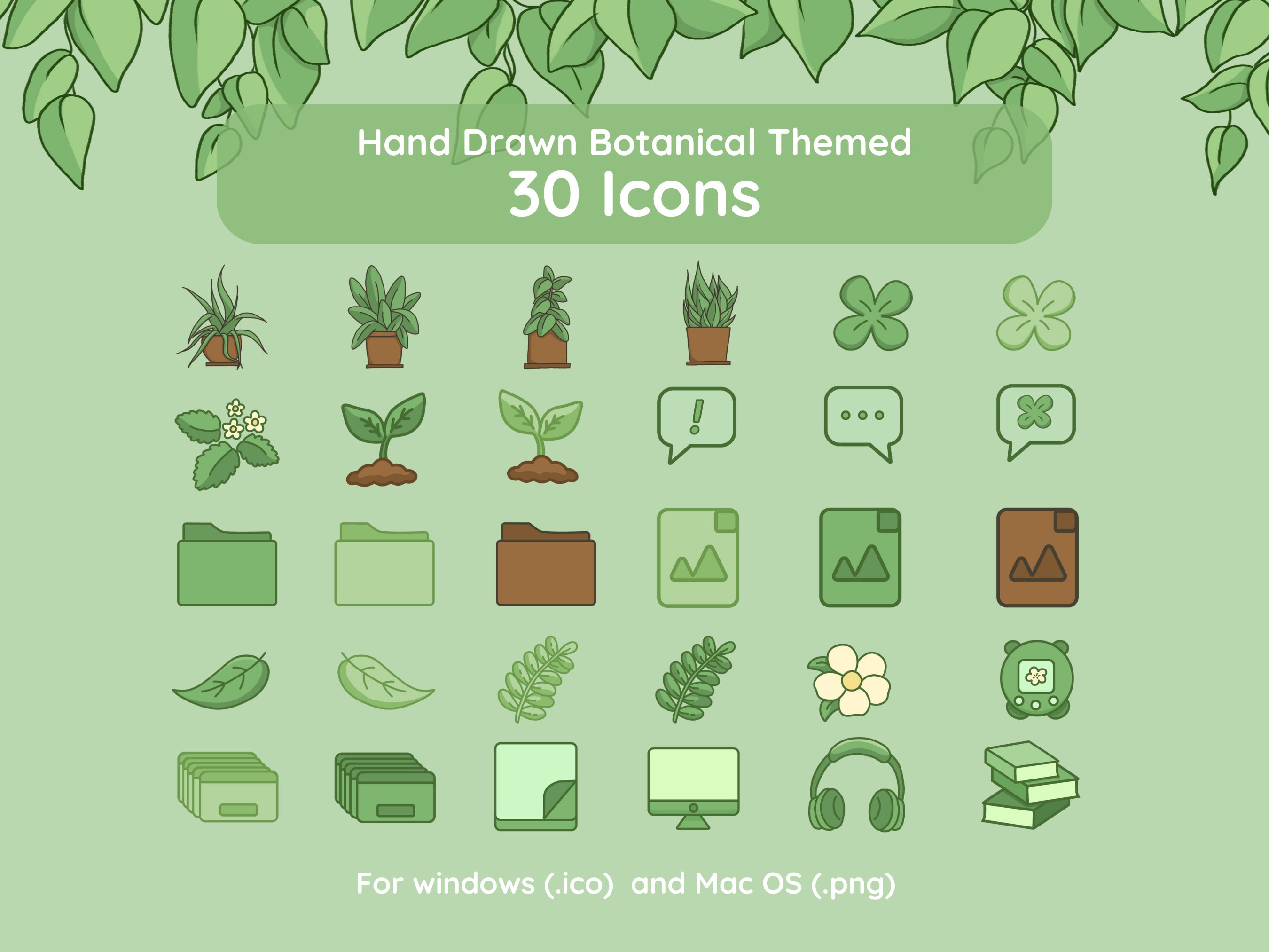 Botanical Desktop Organizer Theme: UI Icons, Wallpaper (digital ...