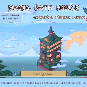 Magic Bath House Stream Scenes: Animated Hand-Drawn Overlay (Digital Download)