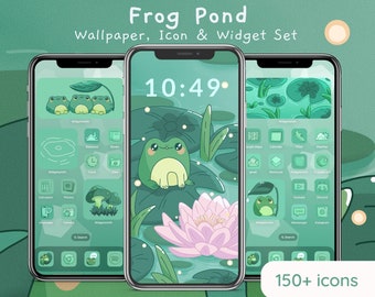 Frog Pond Phone Theme | Green Anime iOS App Icons & Wallpaper (Digital Download)