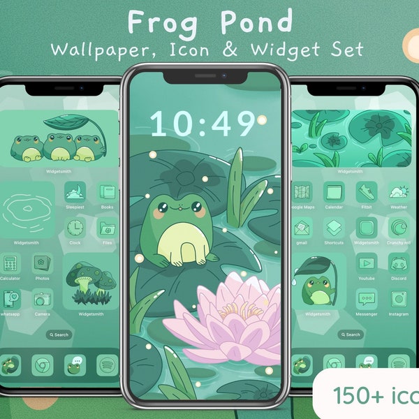Cute Anime Frog Pond Phone Theme & Wallpaper | Green Aesthetic iOS App Icons for iPhone