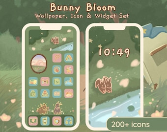 Icone dell'app Bunny Bloom: tema per telefono Cottagecore con widget (download digitale)