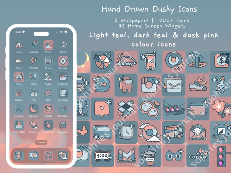 Dreamy Dusk Lofi Aesthetic iOS App Icons, Cute Pastel Wallpapers and Widgets for iPhone & Android zdjęcie 2