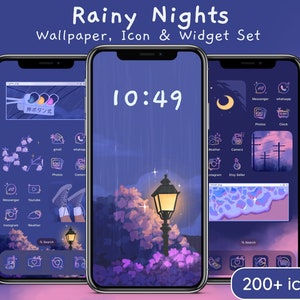 Icone di app iOS Rainy Nights / Lofi Aesthetic, graziosi sfondi e widget Vaporwave per iPhone e Android