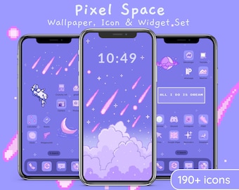 Retro Pixel Space Icon Set: Anime iOS App Icons & Widgets (Digital Download)