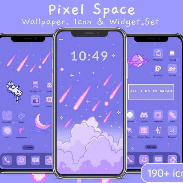 Retro Pixel Space Icon Set | Aesthetic Anime Inspired iOS App Icons, Cute Kawaii Wallpapers and Widgets for iPhone & Android