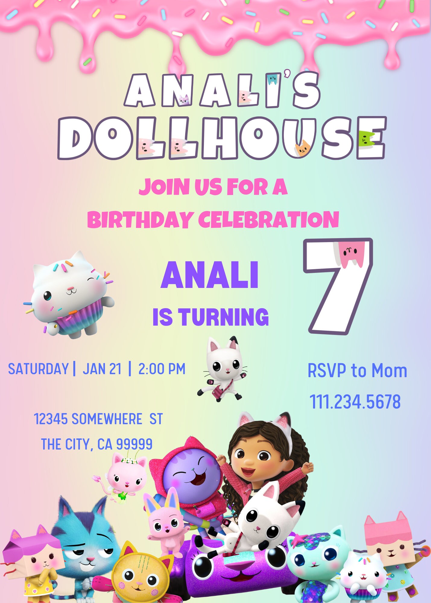 Gabby's Dollhouse Birthday Invitation Etsy