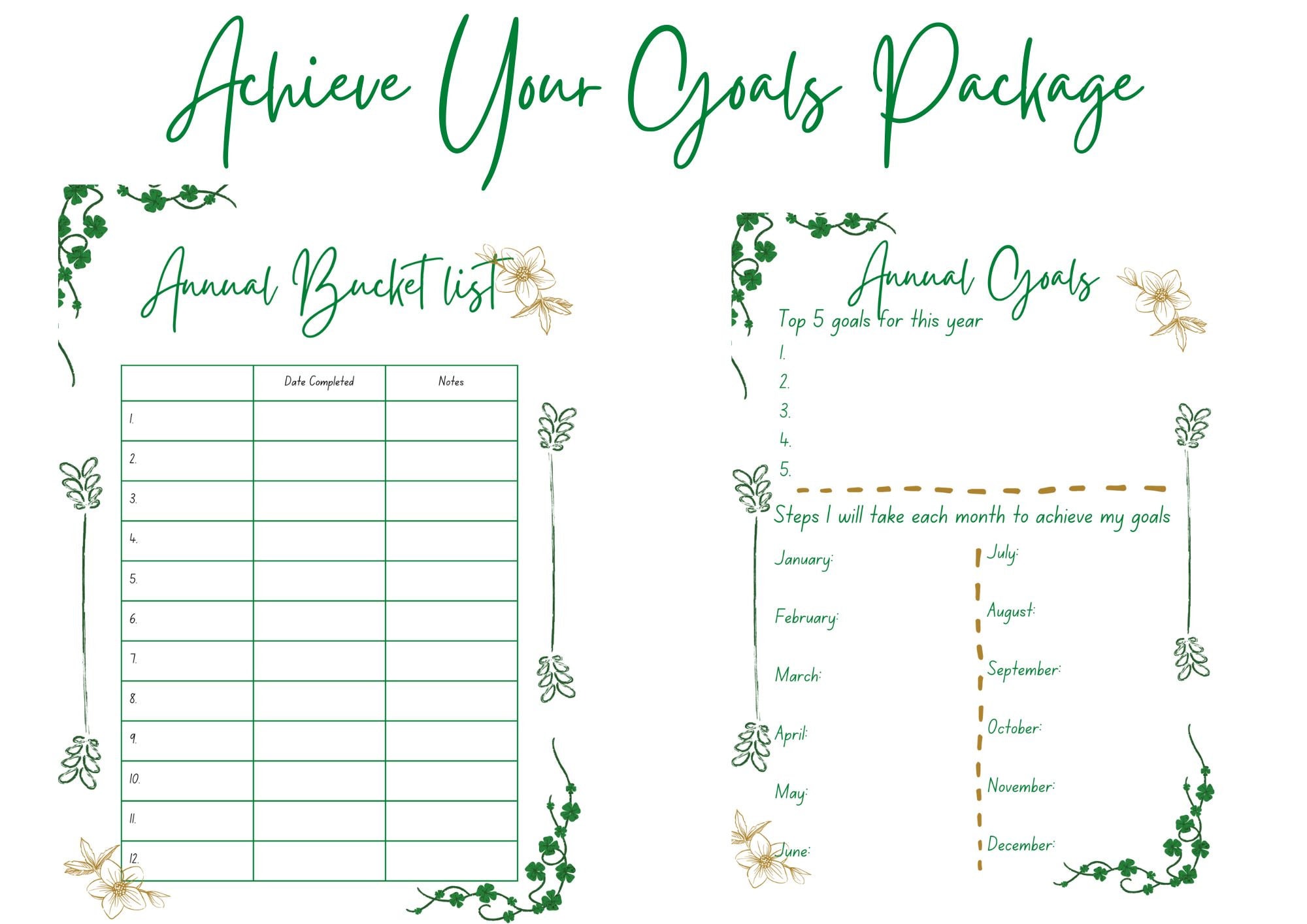 Printable Annual Bucket List Template & Annual Goal Planner - Etsy