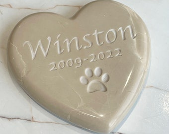 Personalized Pet Memorial Stone | Cream-Colored Engraved Heart Rock with Your Pet's Name