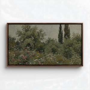 Sztuka telewizyjna „Vintage Wildflower Meadow” | Obraz olejny z różową różą i stokrotką | Tekstura ogrodowa Cottagecore | Wystrój wiosenny 2026 | Płótno Hisense – TCL Art