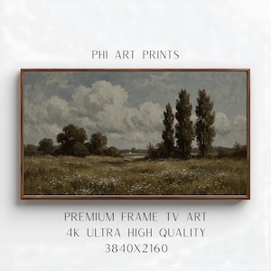 Paisaje otoñal melancólico para TV Samsung Frame / Pintura al óleo vintage con follaje otoñal / Colinas onduladas oscuras / Decoración de cielo dramático / Para TV con marco