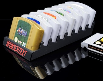 Spelhouder/display geschikt voor 8 N64-spellen, cadeau voor gamers - retro cartridgehouder met gepersonaliseerde tekst voor je favoriete spellen