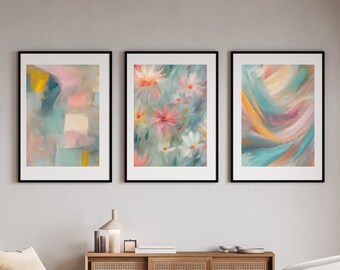 Abstract Wall Art Set of 5 Prints, Colorful Wall Art, Printable Wall Art, Abstract Print Set  Large Wall Art, Pastel Hues Above Bed Decor