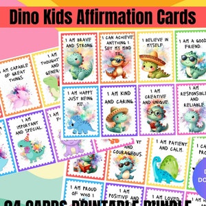Cartões de Afirmação Positiva de Dinossauros para Crianças | Citações Bonitas de Dinossauros | Afirmações Encorajadoras | Impulsionadores da Autoestima | Cartões de Aprendizagem Divertidos