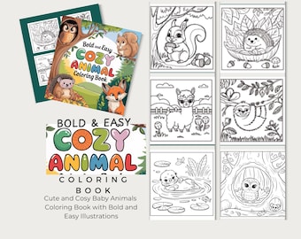 Bold & Easy Cozy Baby Animals Coloring Book | Baby Animal Pages fr Kids, Seniors | Simple Relaxing Coloring PDF | Printable Digital Download