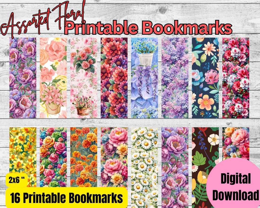 Assorted Floral Printable Bookmarks for Book Lovers, Flower Art ...