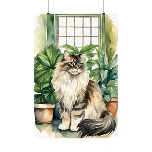 Vintage Watercolor Cat Painting - Cat Feline Lovers, Cat Mom Dad - Charming Art for Cat Lovers, Handpainted Style Matte Vertical Posters