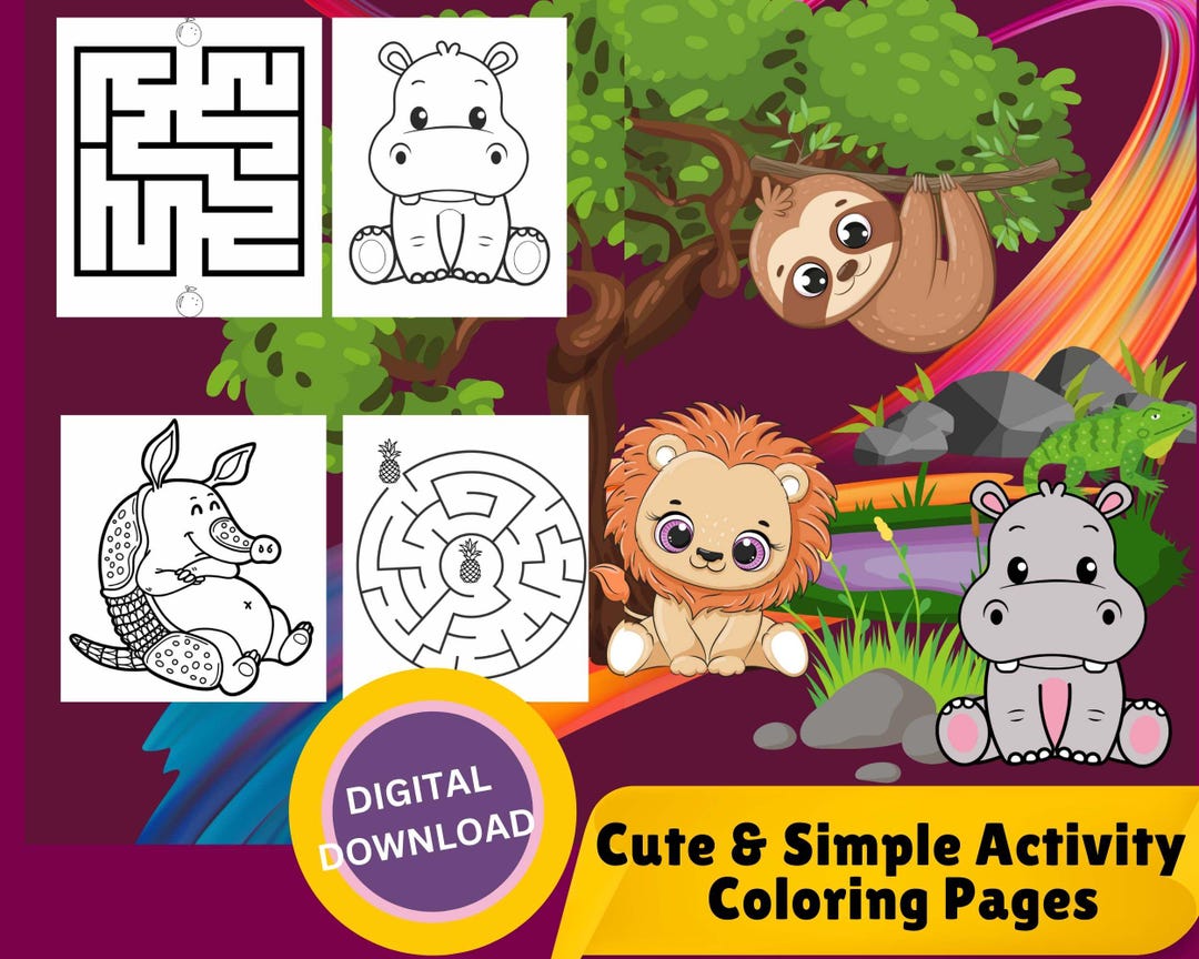 Easy & Fun Kids Coloring and Activity Book | Cute Animals, Mazes, Maps ...