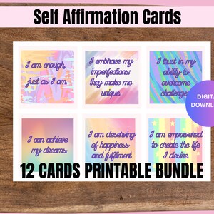 Womens Daily Affirmations for Self-Care, Positive Quotes Cards for Daily Wellness Mindfulness Gift, Self-Love Daily 12 Printable Flashcards