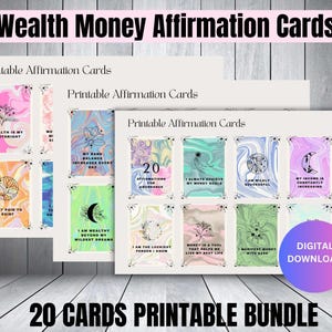 Abundance Manifestation Cards | 20 Printable Affirmation Deck | Printable Cards | Mindset Law of Attraction Tools | Digital Download PDF