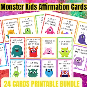 Positive Monster Affirmationskarten für Kinder | Niedliche Monster Zitate | Ermutigende Affirmationen | Selbstwertgefühl-Booster | Lustige Lernkarten