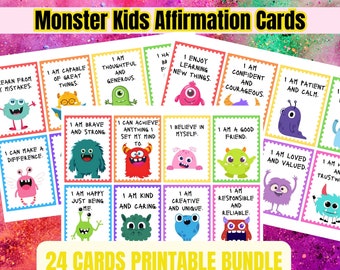 Positive Monster Affirmation Cards for Kids | Cute Monster Quotes | Encouraging Affirmations | Self-Esteem Boosters | Fun Learning Cards