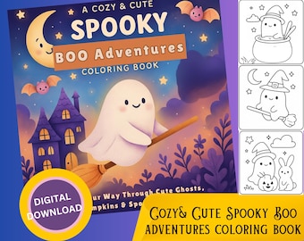 Cute Boo Adventure Coloring Book | 40 Fun & Easy Halloween Pages with Ghosts, Pumpkins, Skeletons and Potions | Spooky Cute Coloring Fun PDF