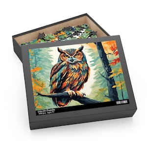 Majestic Owl Jigsaw Puzzle, Jungle Owlie , Family Fun Game Night Activity, Wildlife Animal Lover Gift, Forest Scene Puzzle